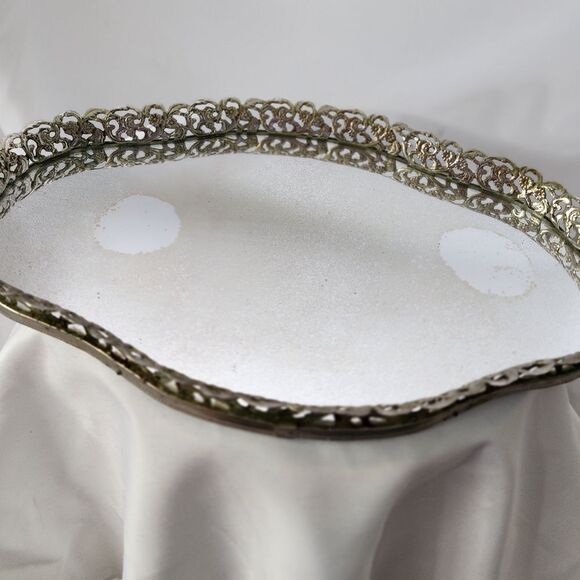 Vintage Ornate Metal Art Deco Vanity Mirrored Tray - Picture 11 of 12